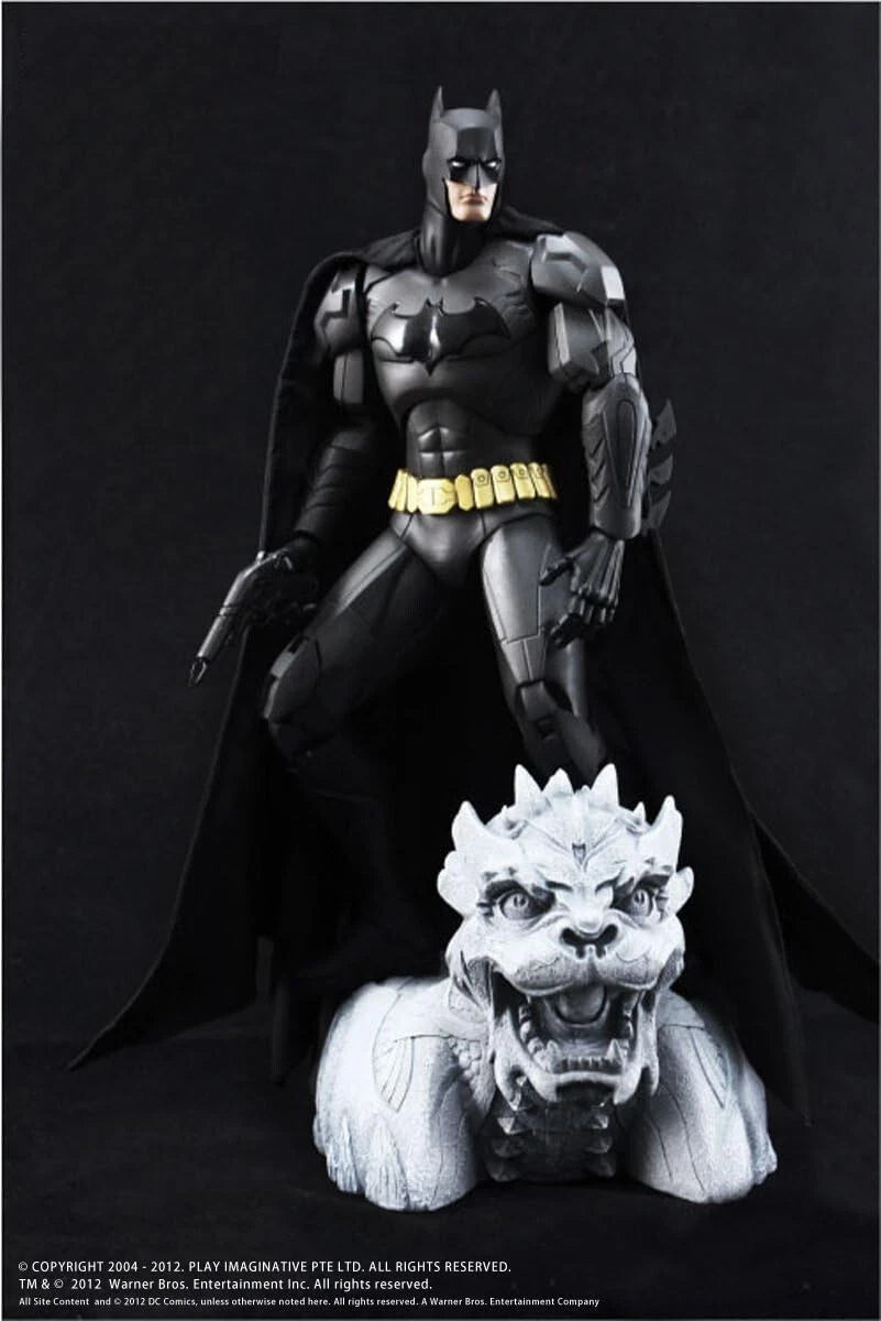 Batman Super Alloy Jim Lee figure posed on gargoyle base display Play Imaginative