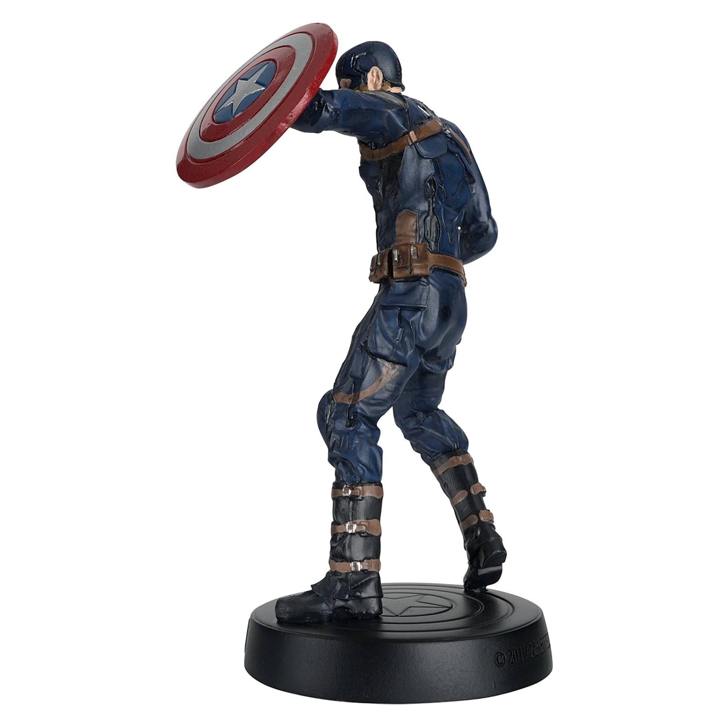 side view of Captain America Marvel figurine showing detailed uniform and base