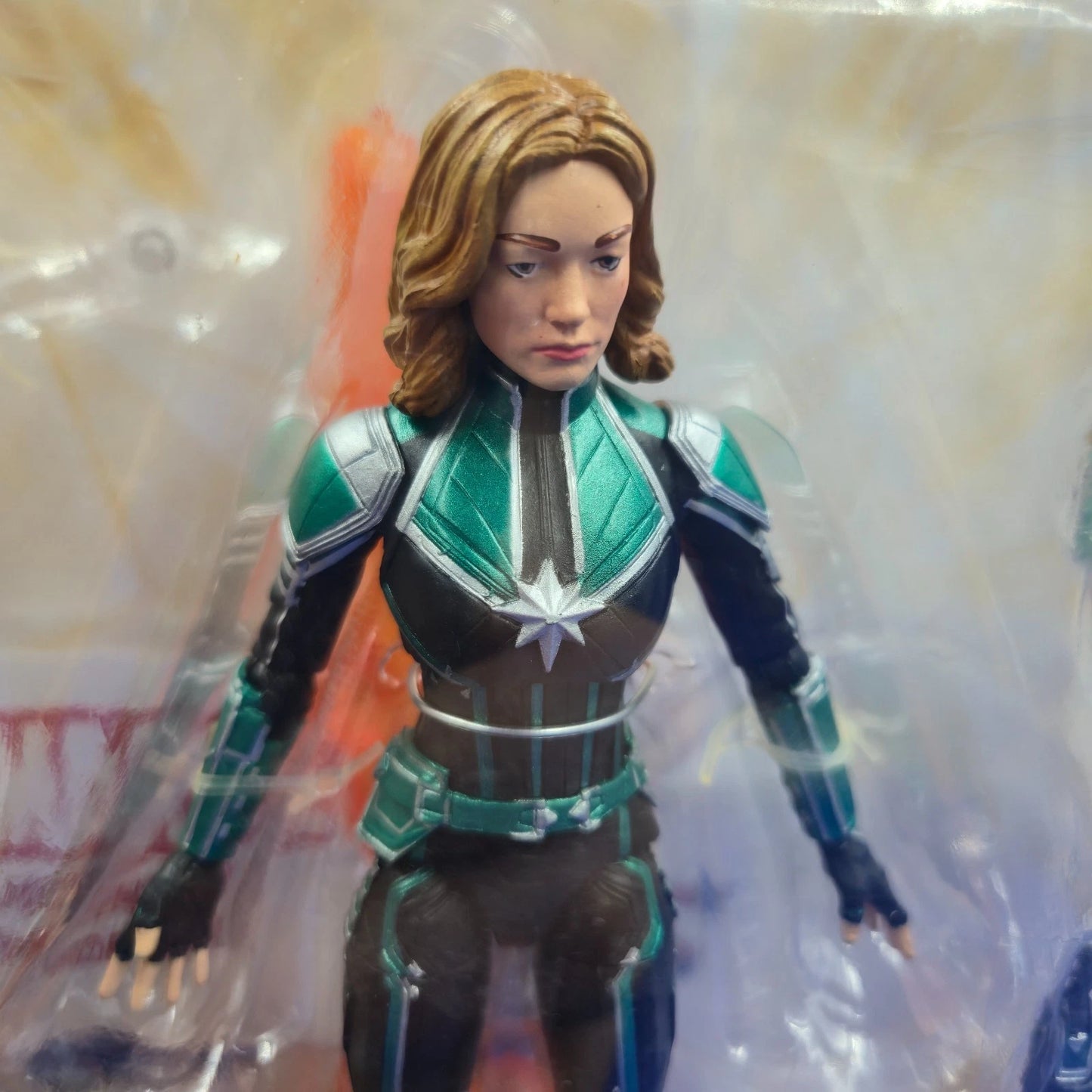 Captain Marvel Marvel Select Starforce figure close up showing face sculpt and suit detail