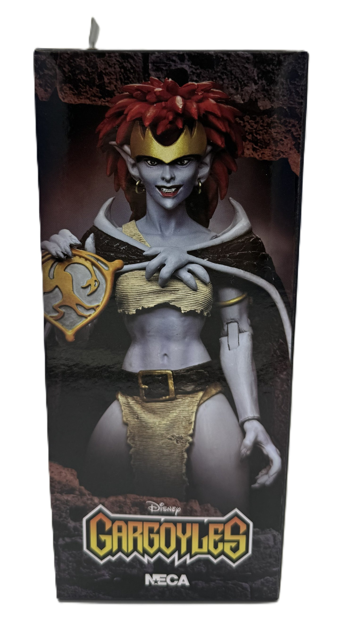 Side artwork featuring Demona from Disney Gargoyles on NECA Ultimate action figure packaging