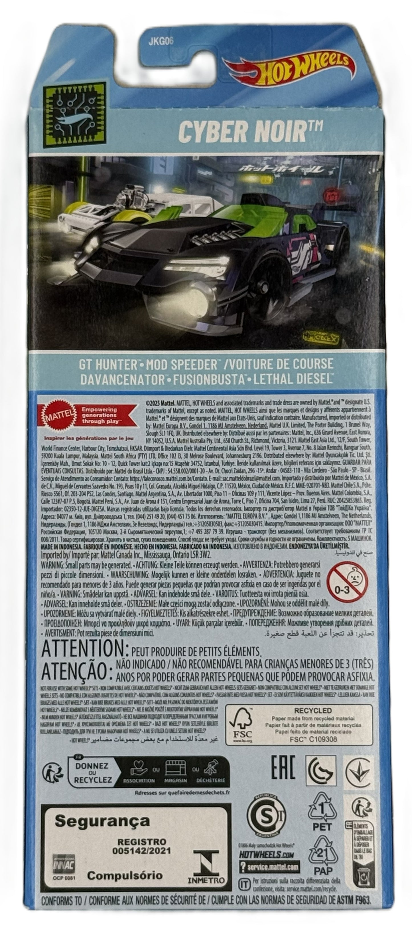 Hot Wheels Cyber Noir 5 pack back showing included vehicles and product details