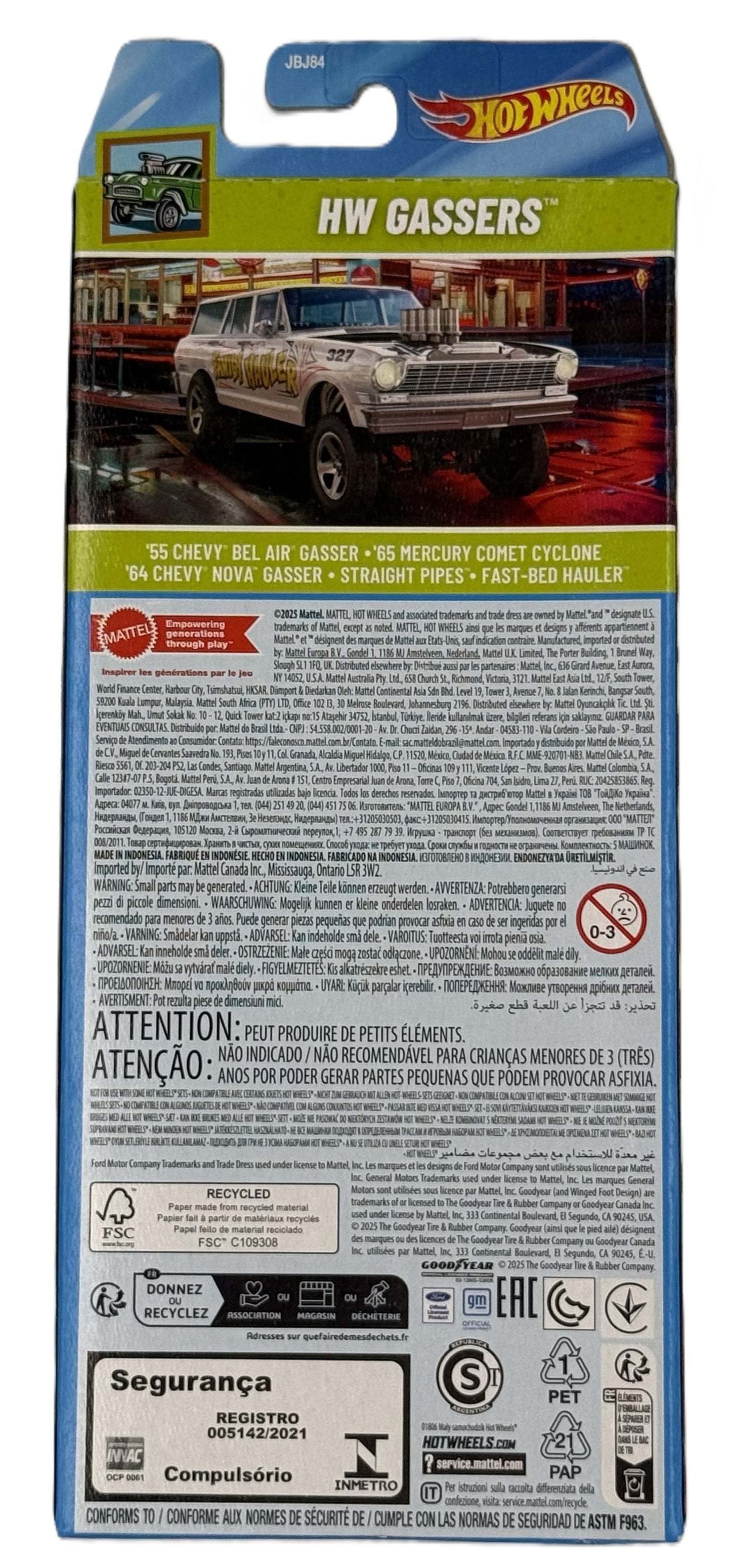 Hot Wheels HW Gassers 5 pack back showing included vehicles and product details