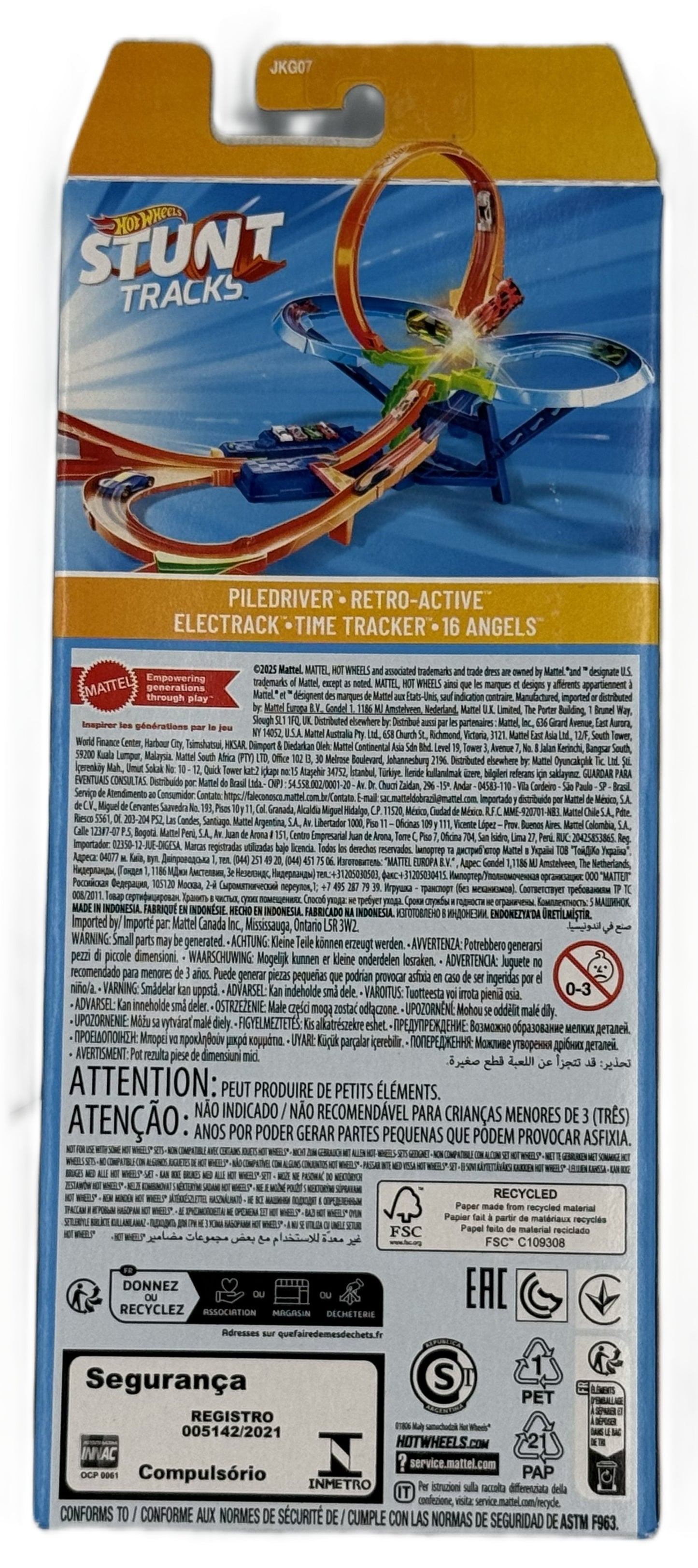 Hot Wheels Stunt Tracks 5 pack back showing included vehicles and track compatibility