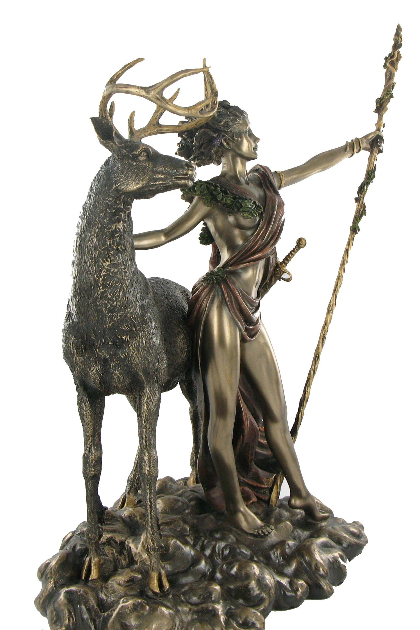 Moon Diana bronze statue side view showcasing bow and classical mythology design