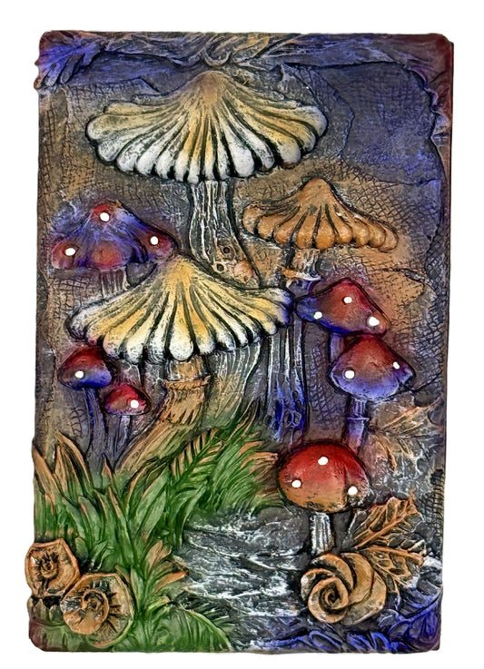 Top view showing detailed mushrooms, greenery, and woodland textures