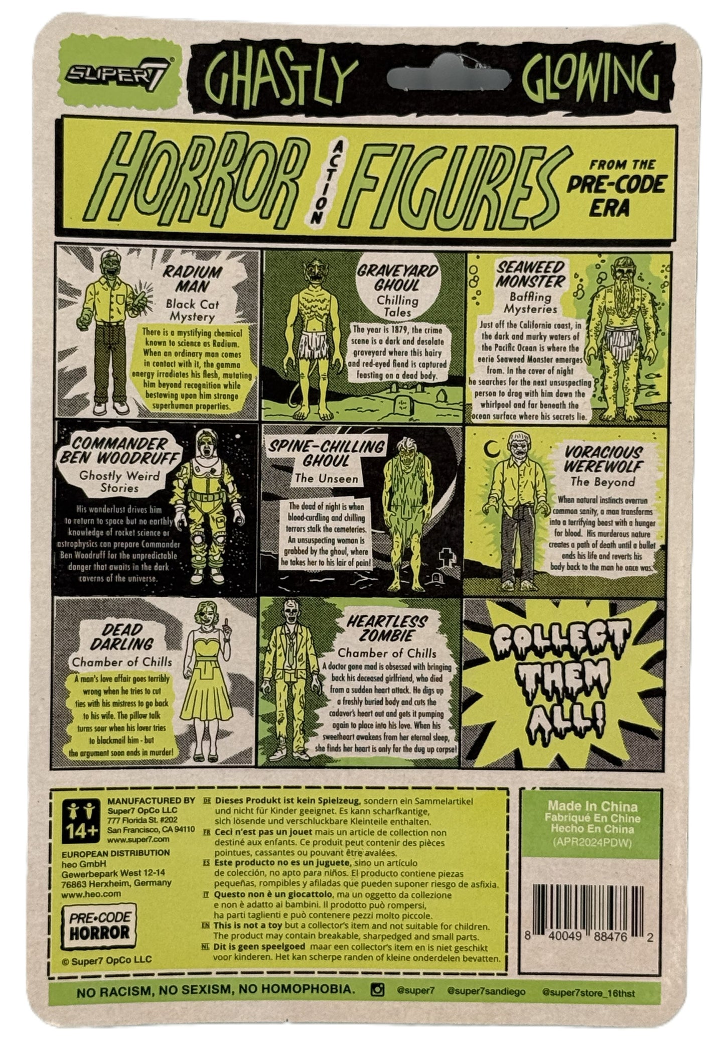 Super7 The Beyond Toxic Glow figure back showing retro comic character lineup and details