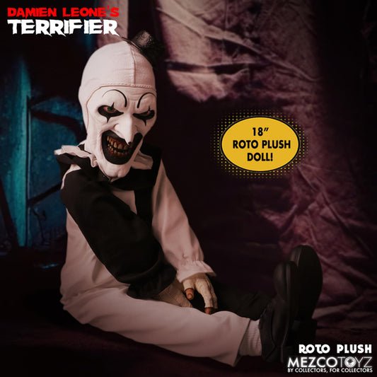 Terrifier Art the Clown plush angle view with black and white costume