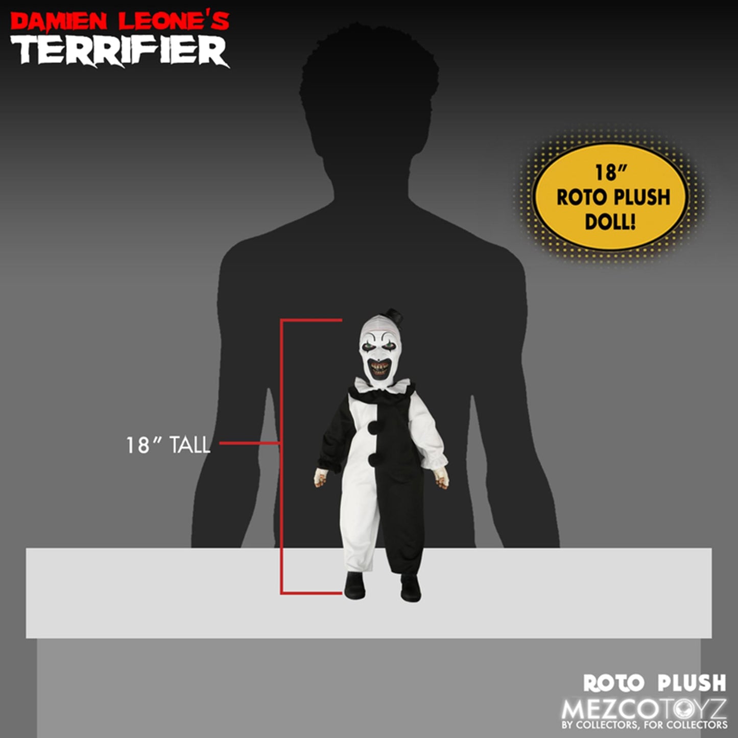 Terrifier Art the Clown size comparison 18 inch plush collectible