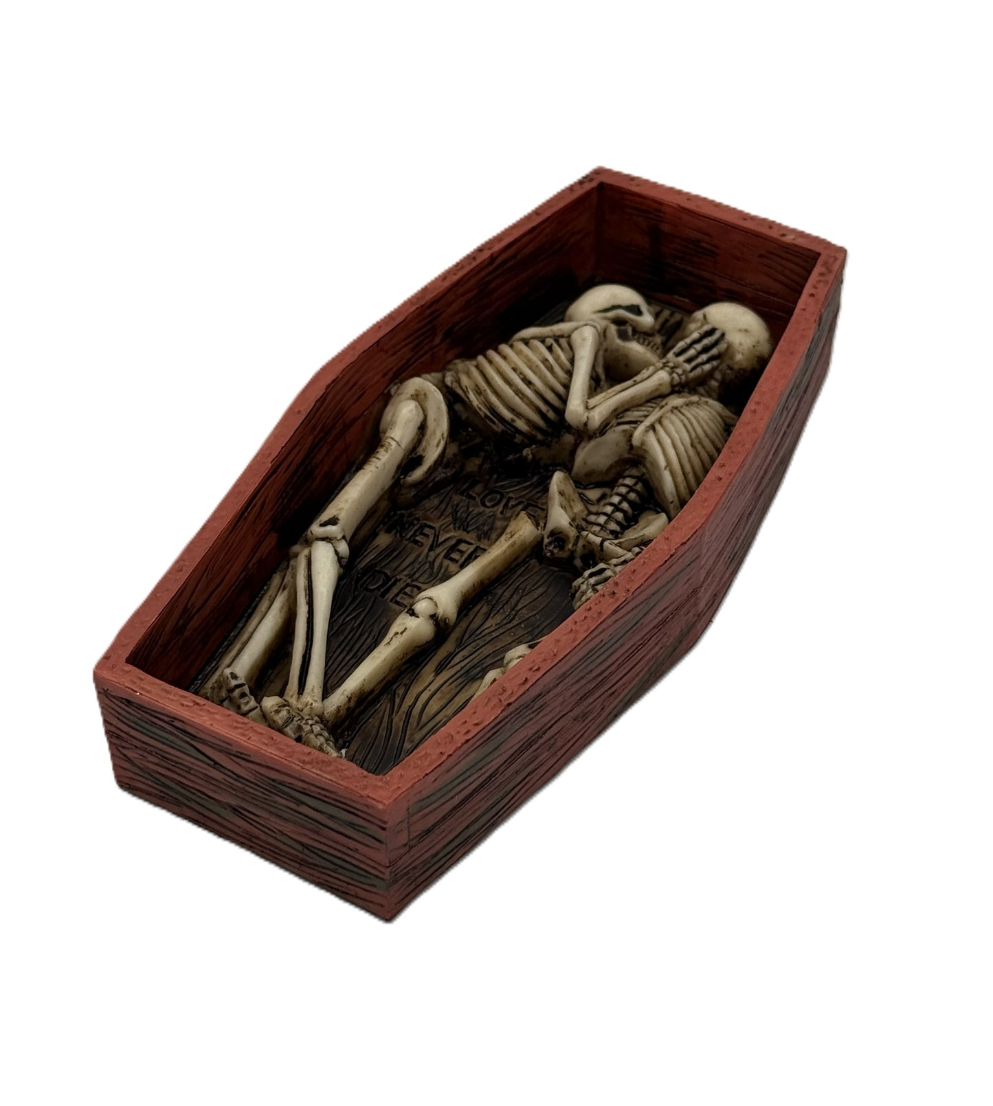 Love Never Dies Skeleton Coffin Statue – Gothic Skeleton Couple Coffin Decor