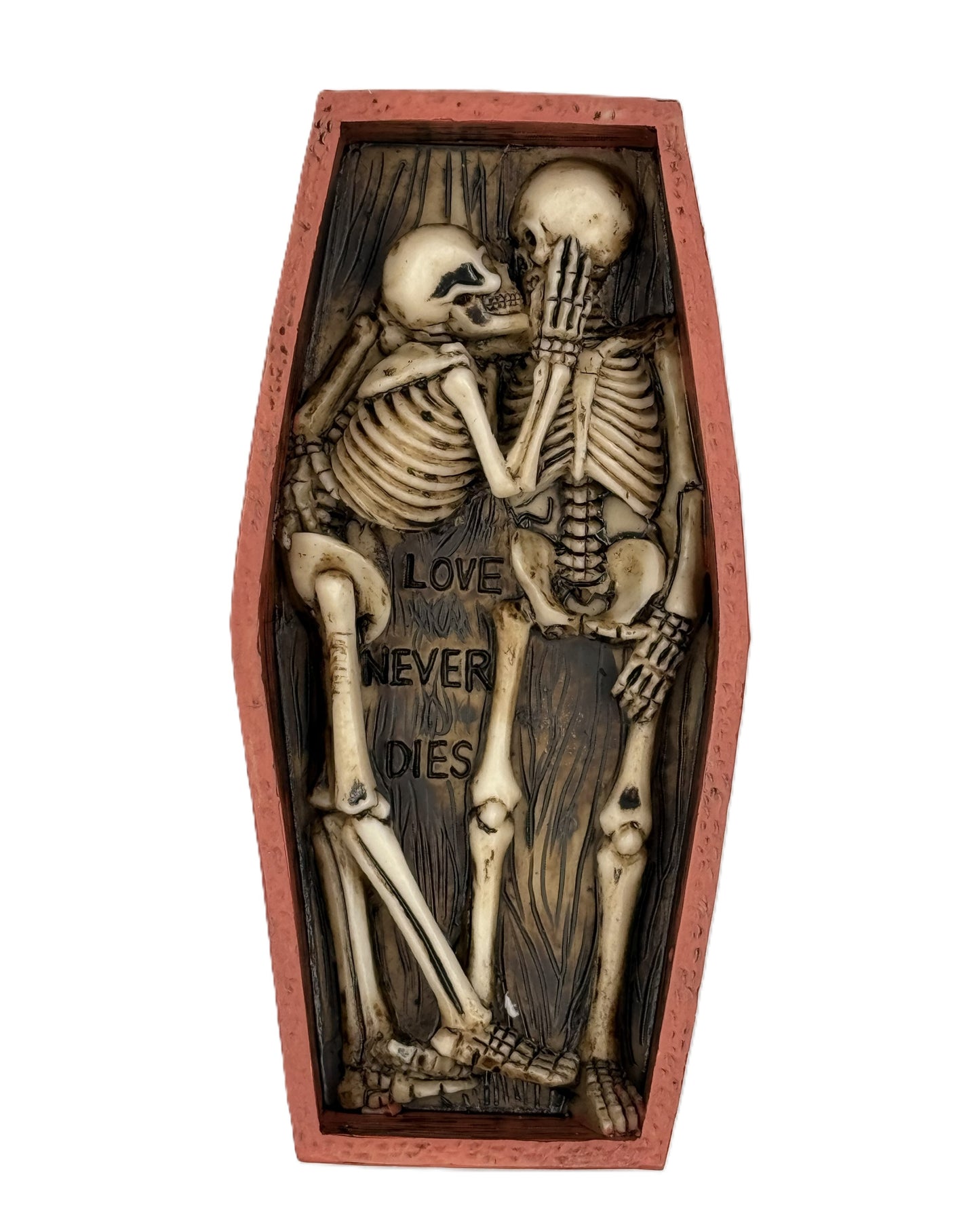 Love Never Dies Skeleton Coffin Statue – Gothic Skeleton Couple Coffin Decor