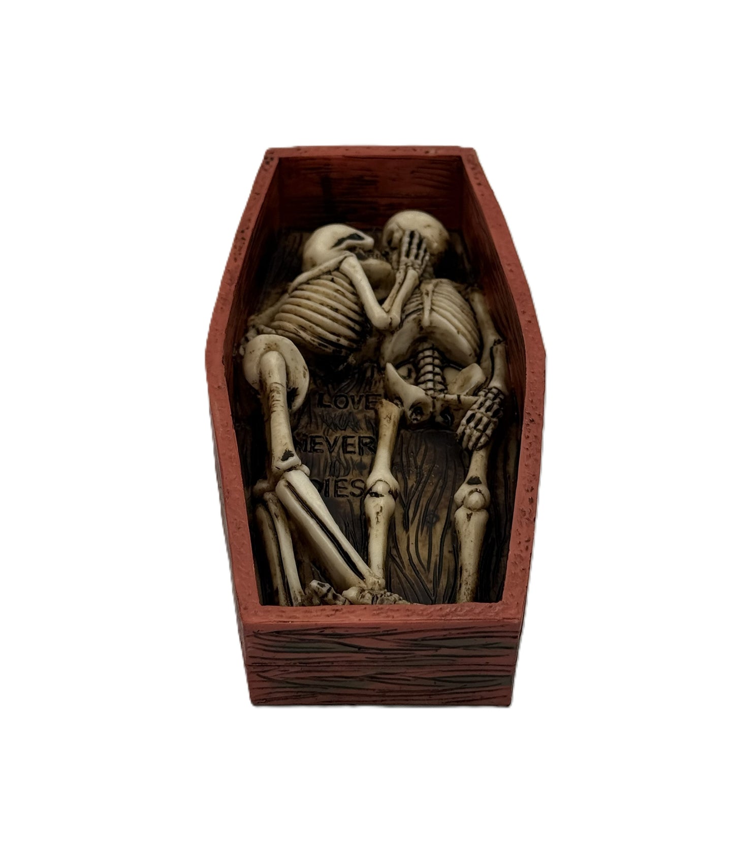 Love Never Dies Skeleton Coffin Statue – Gothic Skeleton Couple Coffin Decor