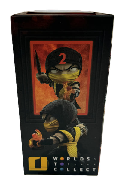 Character artwork side panel of the Mortal Kombat Klassic Scorpion MiniCo collectible figure packaging.