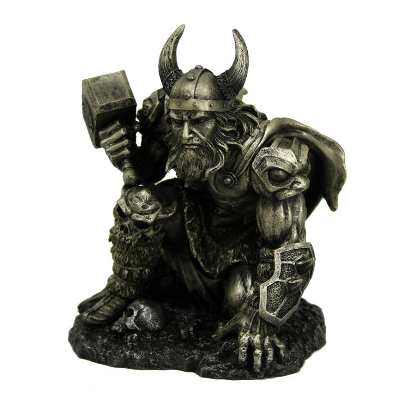 thor statue with hammer cold cast bronze norse mythology figure warrior pose collectible
