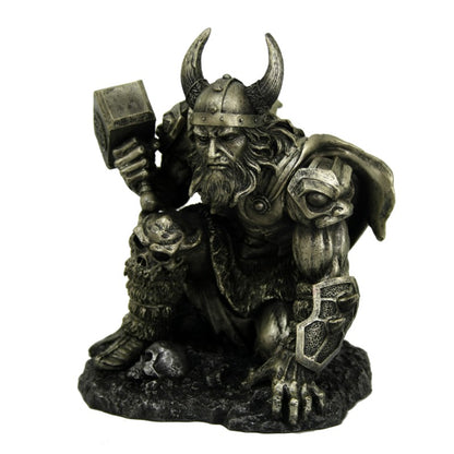 thor statue with hammer cold cast bronze norse mythology figure warrior pose collectible
