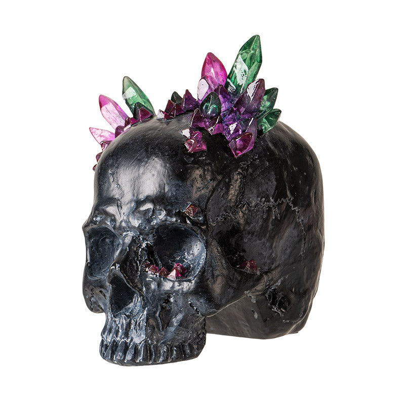 Side view emphasizing sculpted texture and embedded crystals
