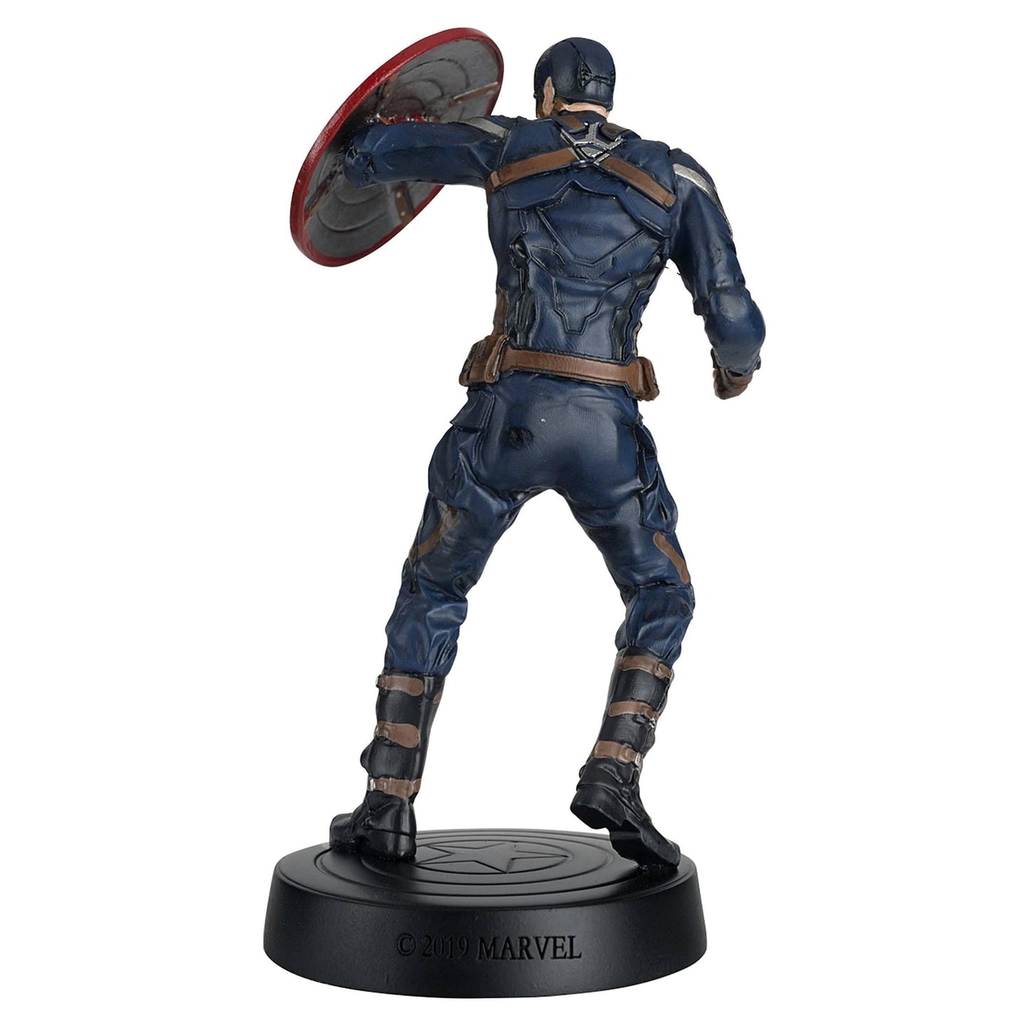 back view of Captain America figurine showing suit detail and shield
