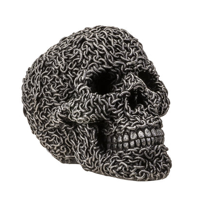 Angled view of chain skull decor showing depth and intricate detailing
