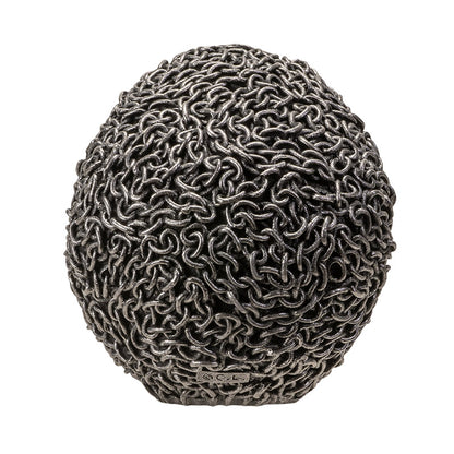 Back view of chain skull statue showing full chain texture wrapping the skull

