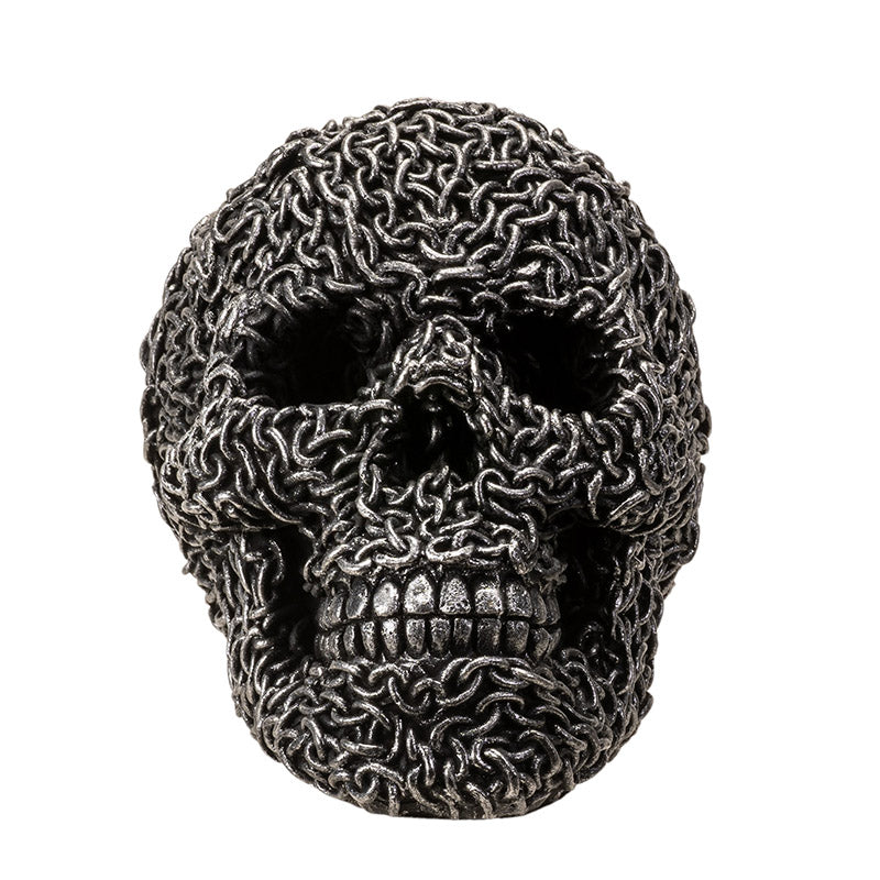 Gothic chain skull decor front view showing detailed interwoven chain design and skull features
