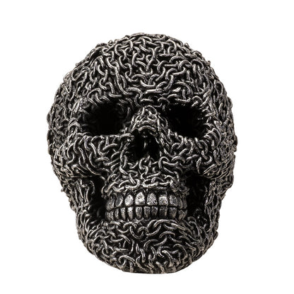 Gothic chain skull decor front view showing detailed interwoven chain design and skull features
