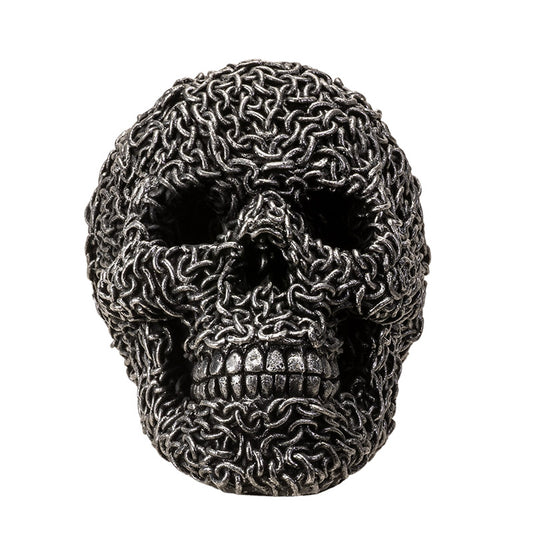 Gothic chain skull decor front view showing detailed interwoven chain design and skull features

