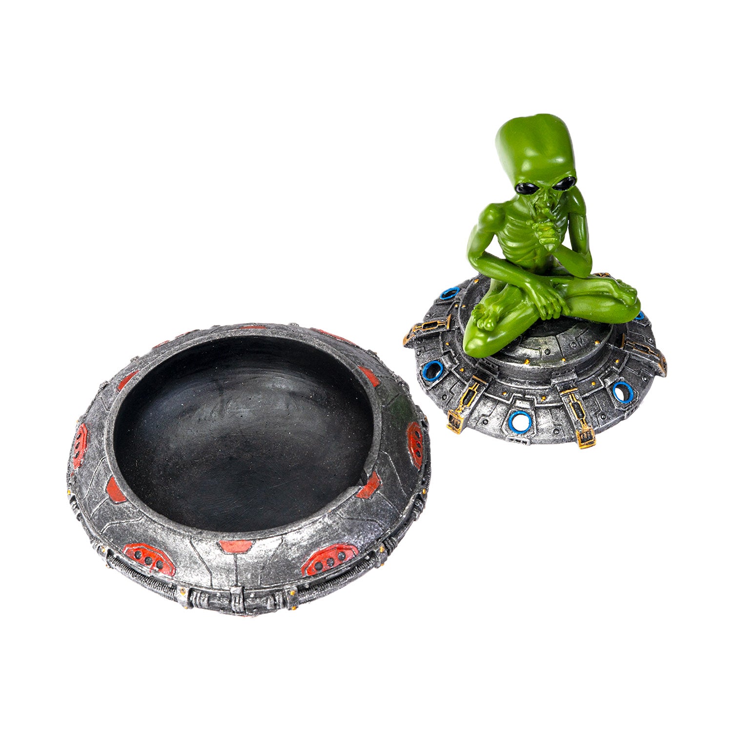 Open UFO incense burner showing interior ash catch basin
