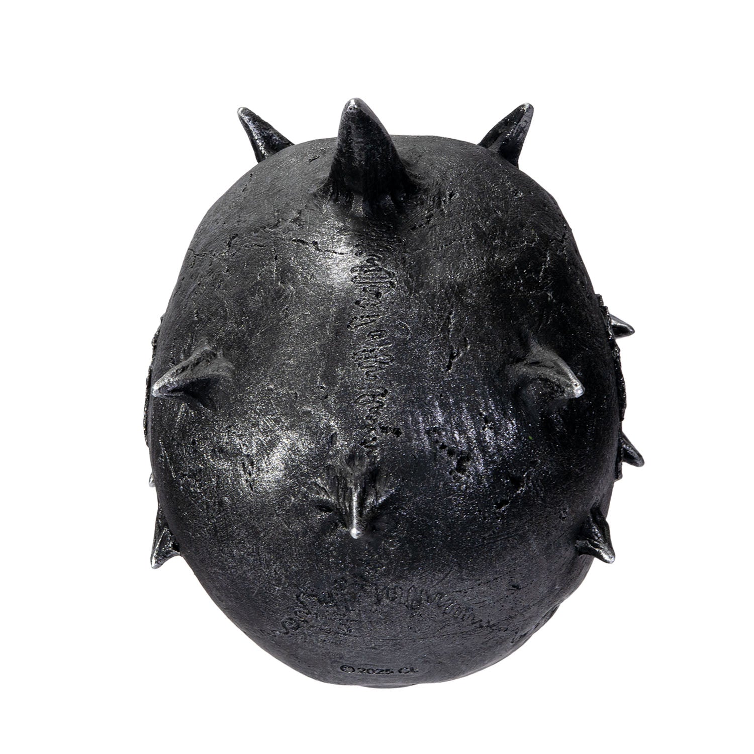Top view of skull showing multiple horn spikes and textured surface
