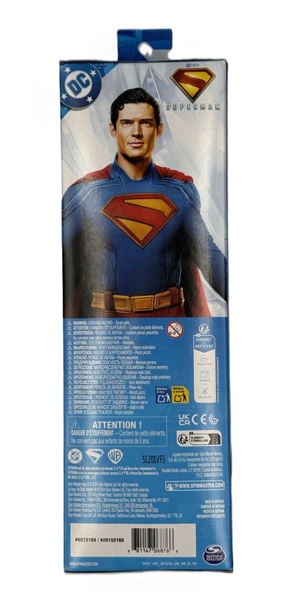 Back of DC Hawkgirl figure packaging showing Superman artwork product details and manufacturer information
