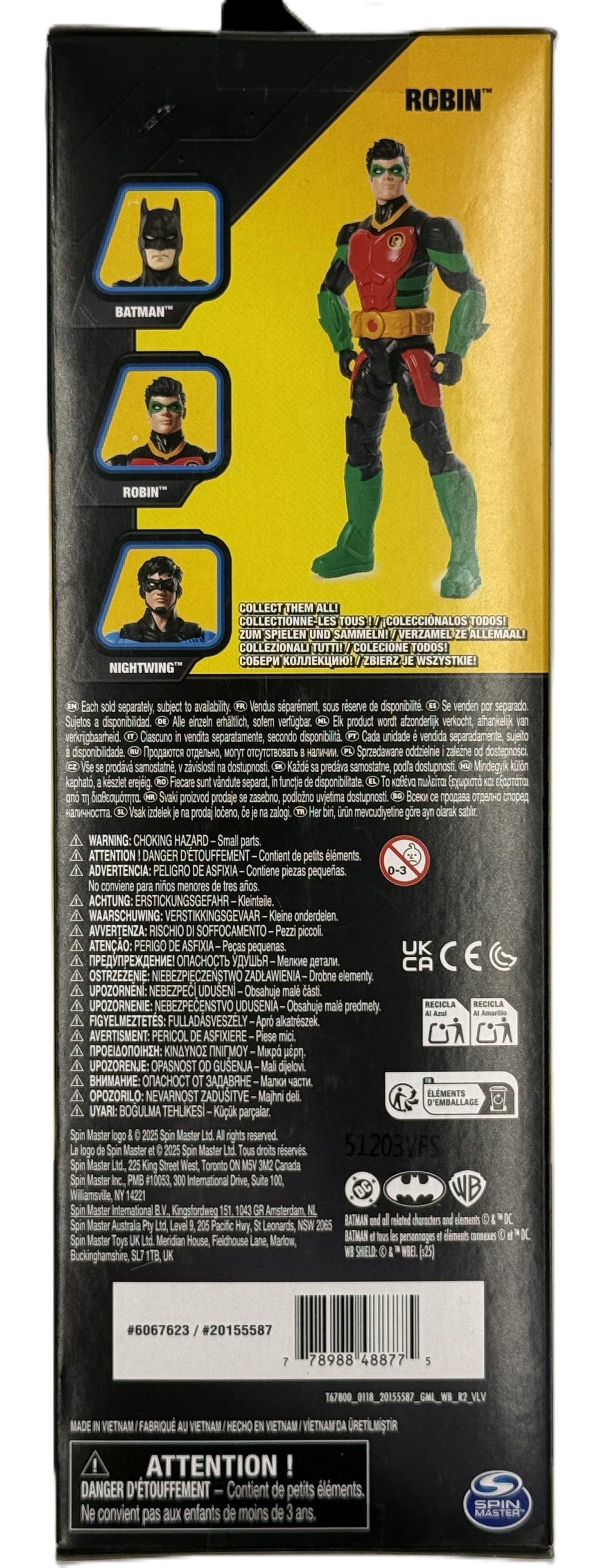 DC Comics Robin action figure back packaging details warnings Spin Master
