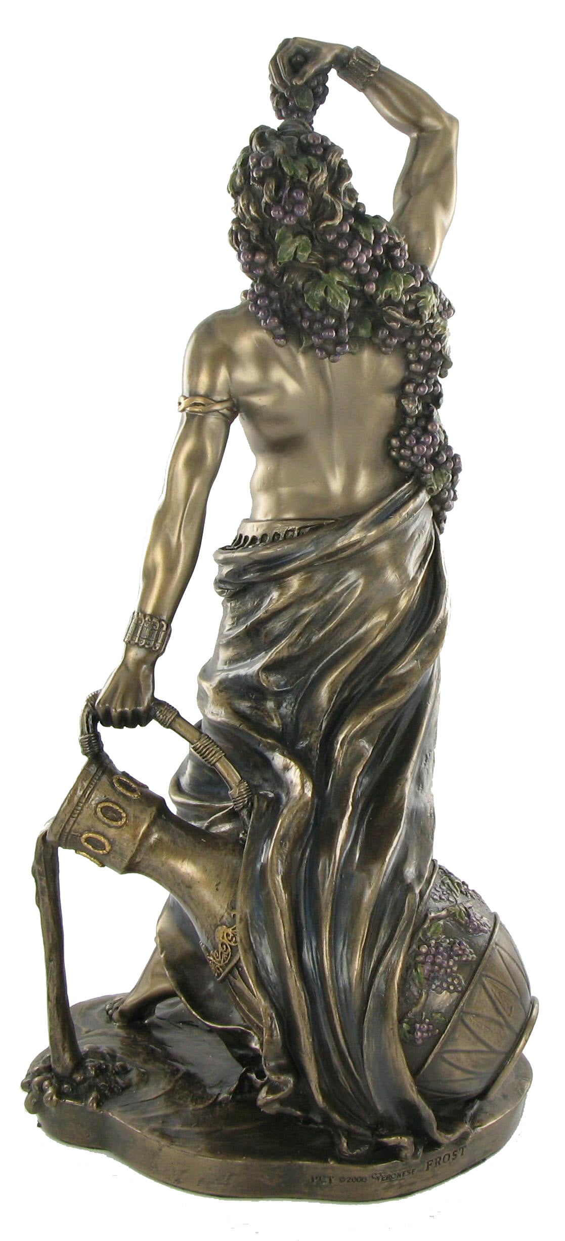 Dionysus bronze statue back view showing grape details and flowing robe sculpture