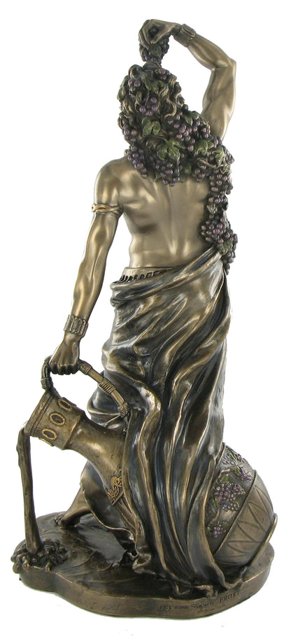Dionysus bronze statue back view showing grape details and flowing robe sculpture