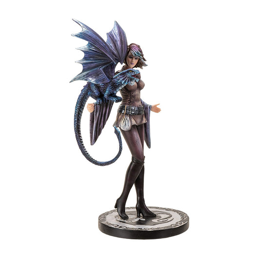 Front view of dragon trainer figurine with dragon perched on shoulder
