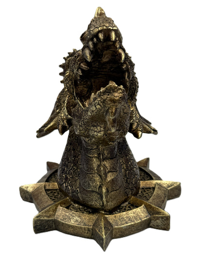 Front view of dragon wall plaque with open mouth and intricate sculpted details
