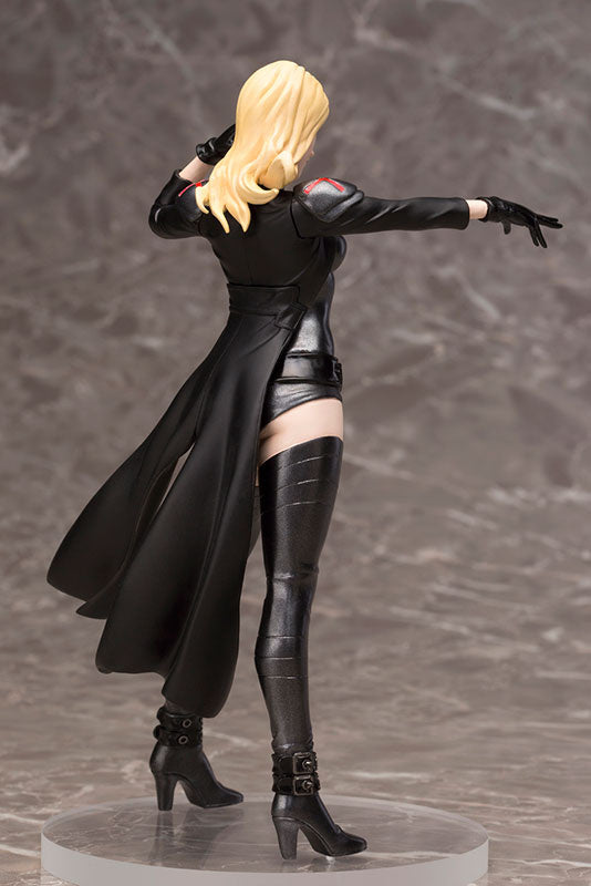 Emma Frost ArtFX Plus figure back side pose with long coat detail
