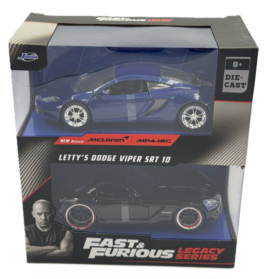 Fast and Furious Legacy Series 2 car diecast set front showing McLaren MP4-12C and Dodge Viper SRT10
