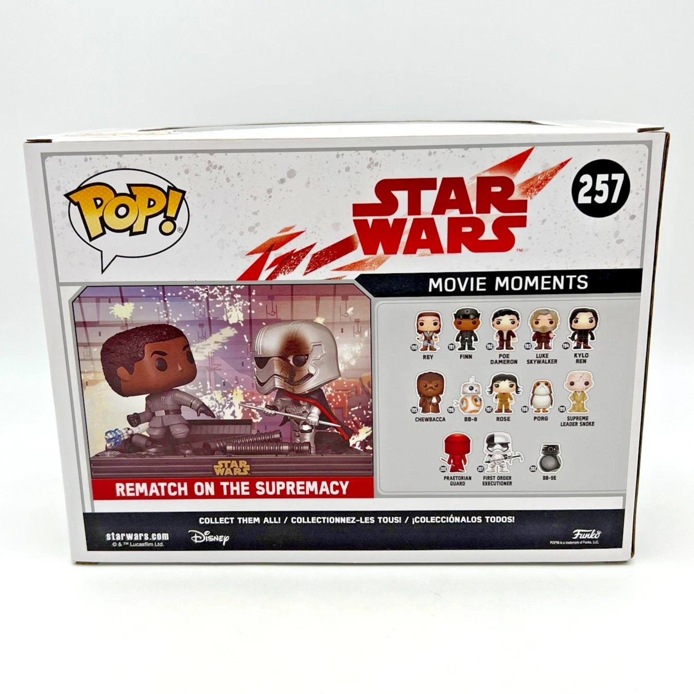 Finn vs Captain Phasma Funko Pop Movie Moments box back showing Star Wars lineup
