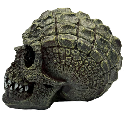Side view of gator skull decor highlighting textured reptile scales and sculpted jaw details
