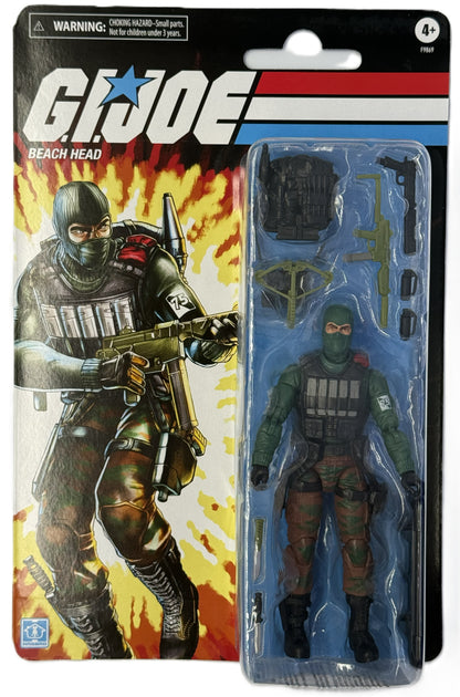 G.I. Joe Beach Head action figure front view in retro packaging with accessories
