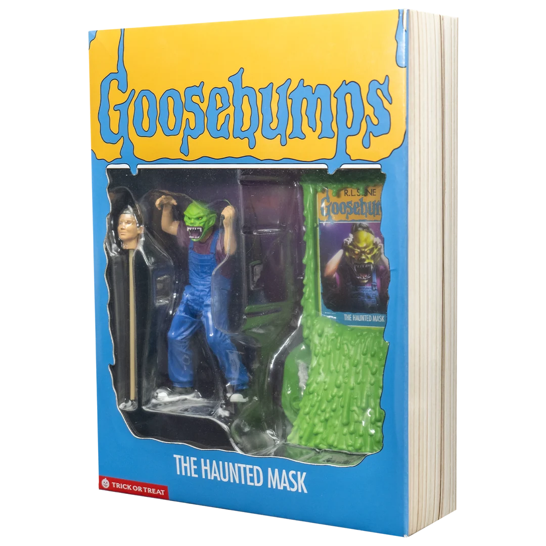 Goosebumps The Haunted Mask 5-inch action figure in Trick or Treat Studios book-style collector packaging.