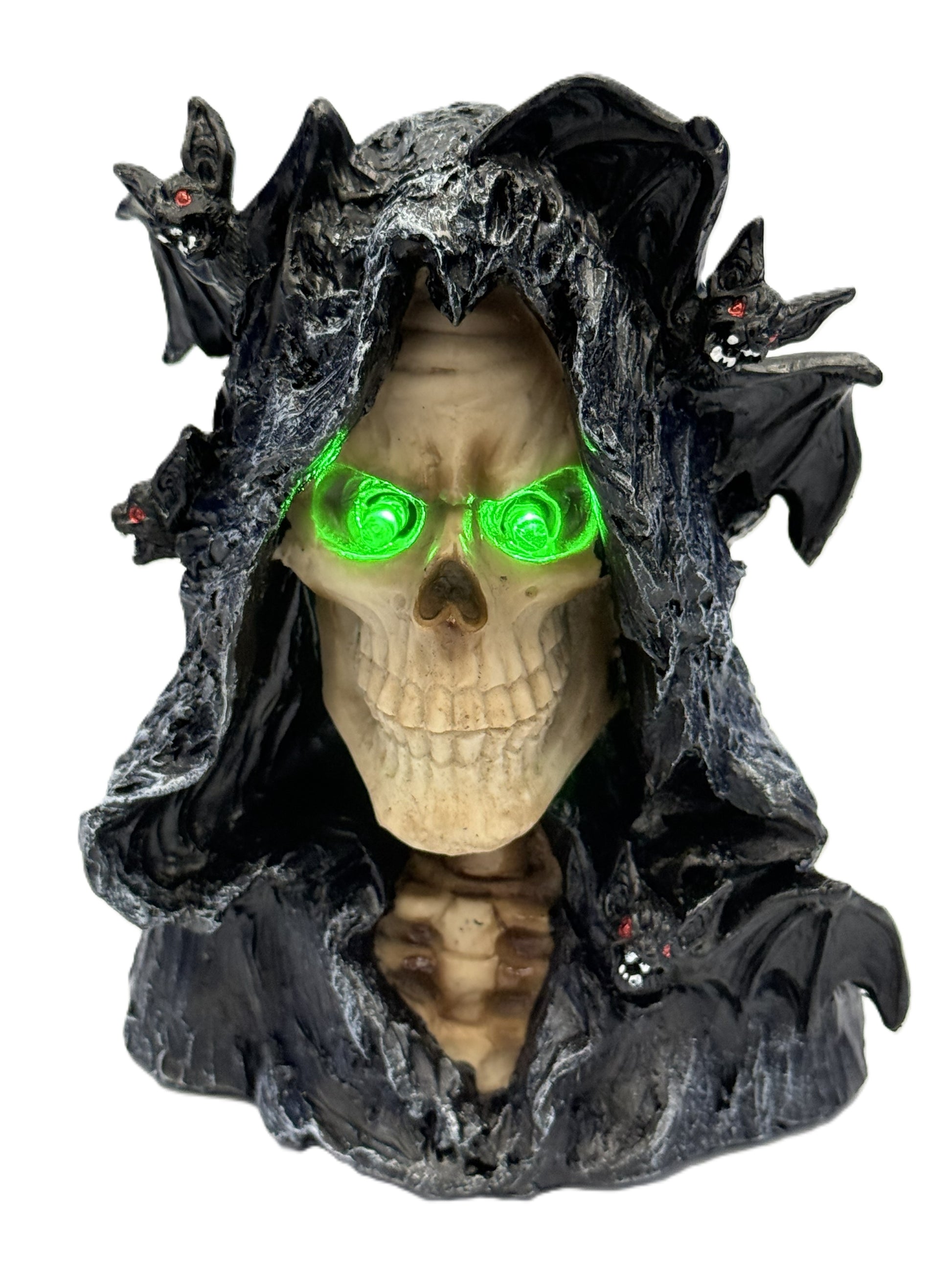 LED eyes glowing green adding an eerie supernatural look
