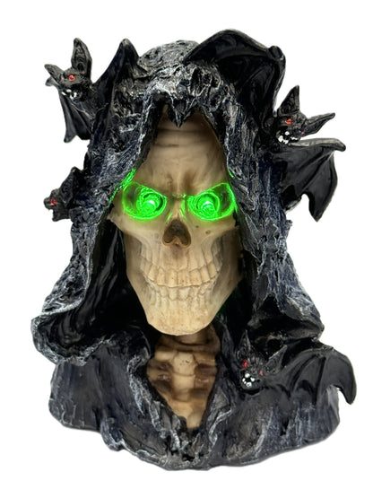 LED eyes glowing green adding an eerie supernatural look
