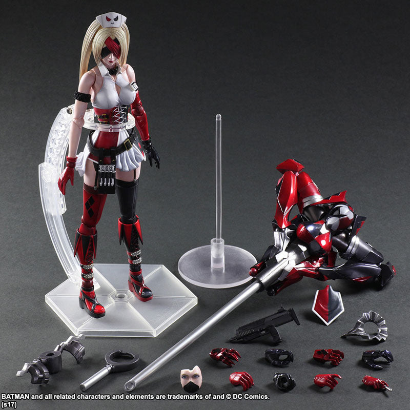 Harley Quinn Variant Play Arts Kai full set display with stand accessories and parts  