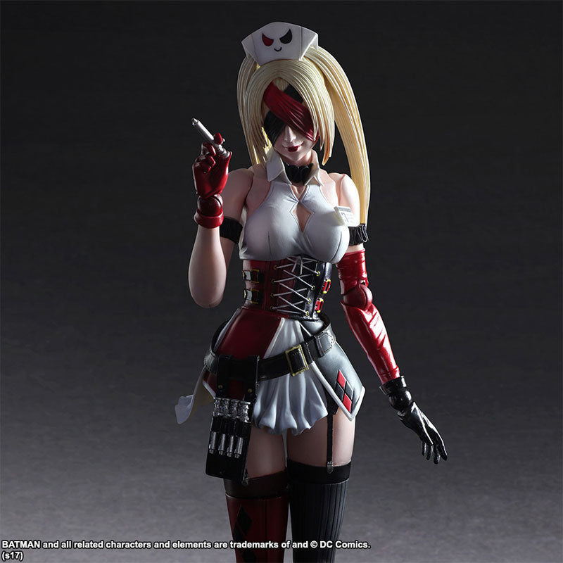 Harley Quinn Variant Play Arts Kai figure standard pose nurse outfit red black white close up