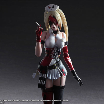 Harley Quinn Variant Play Arts Kai figure standard pose nurse outfit red black white close up