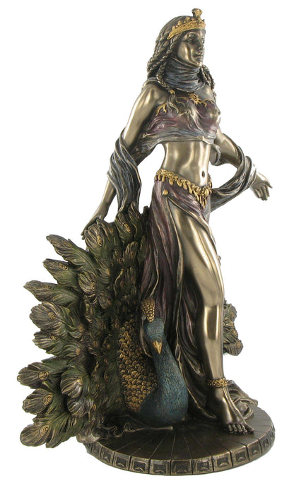 Hera bronze statue angled view with peacock and flowing robe detailed mythology collectible