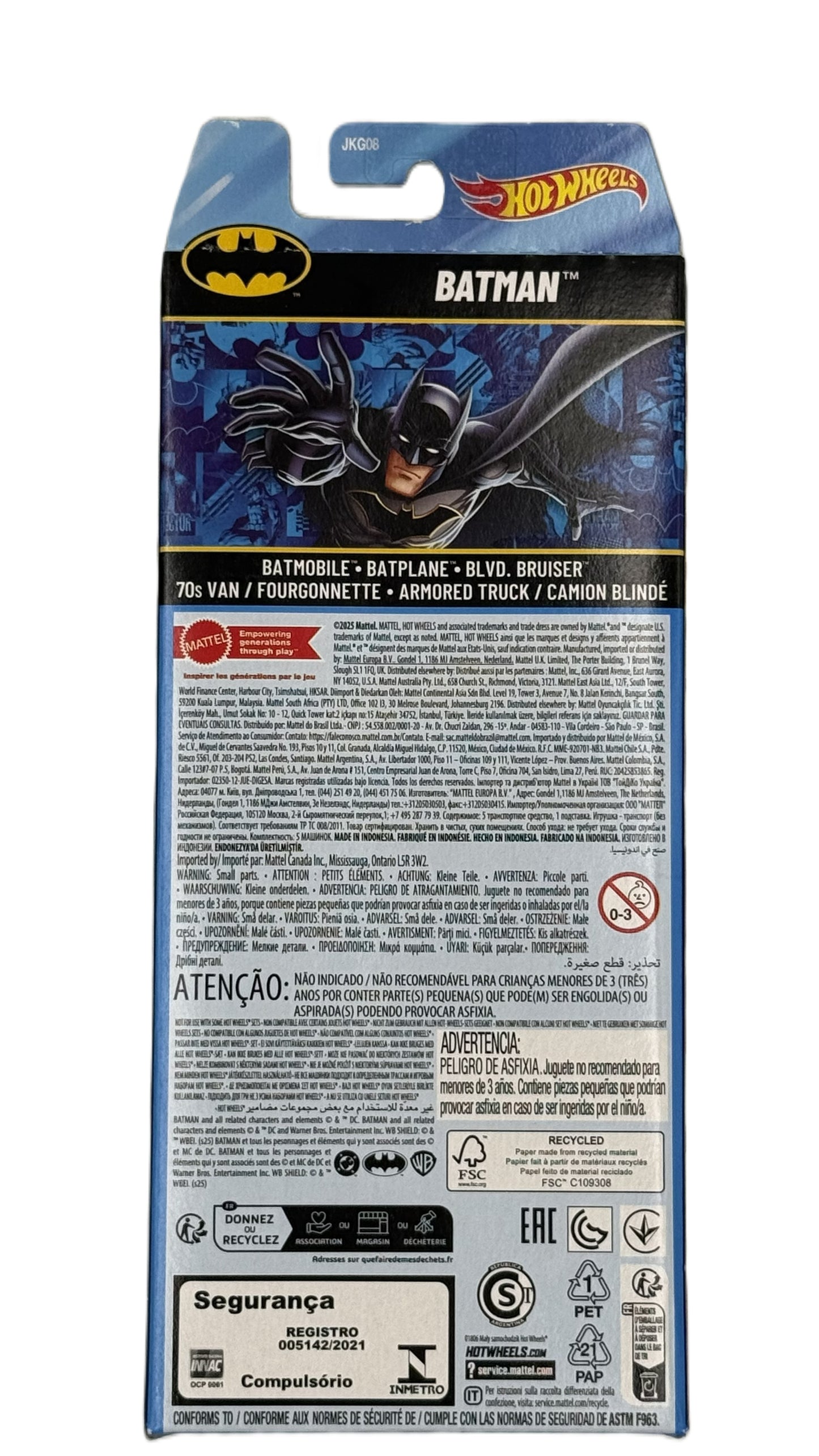 Hot Wheels Batman 5 car pack back showing product details and branding
