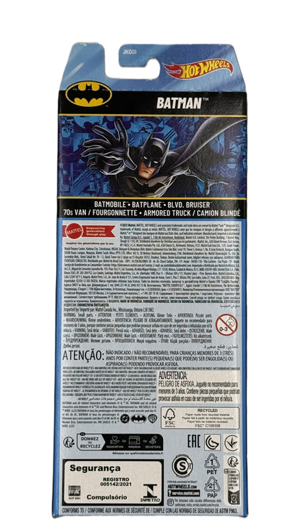Hot Wheels Batman 5 car pack back showing product details and branding
