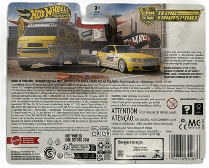 Hot Wheels Premium BMW M3 Rally Hauler back showing product details and branding
