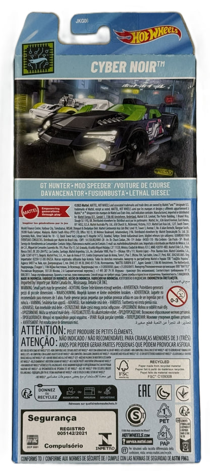 Hot Wheels Cyber Noir 5 pack back showing included vehicles and product details
