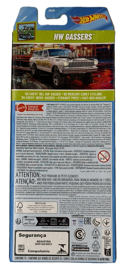 Hot Wheels HW Gassers 5 pack back showing included vehicles and product details
